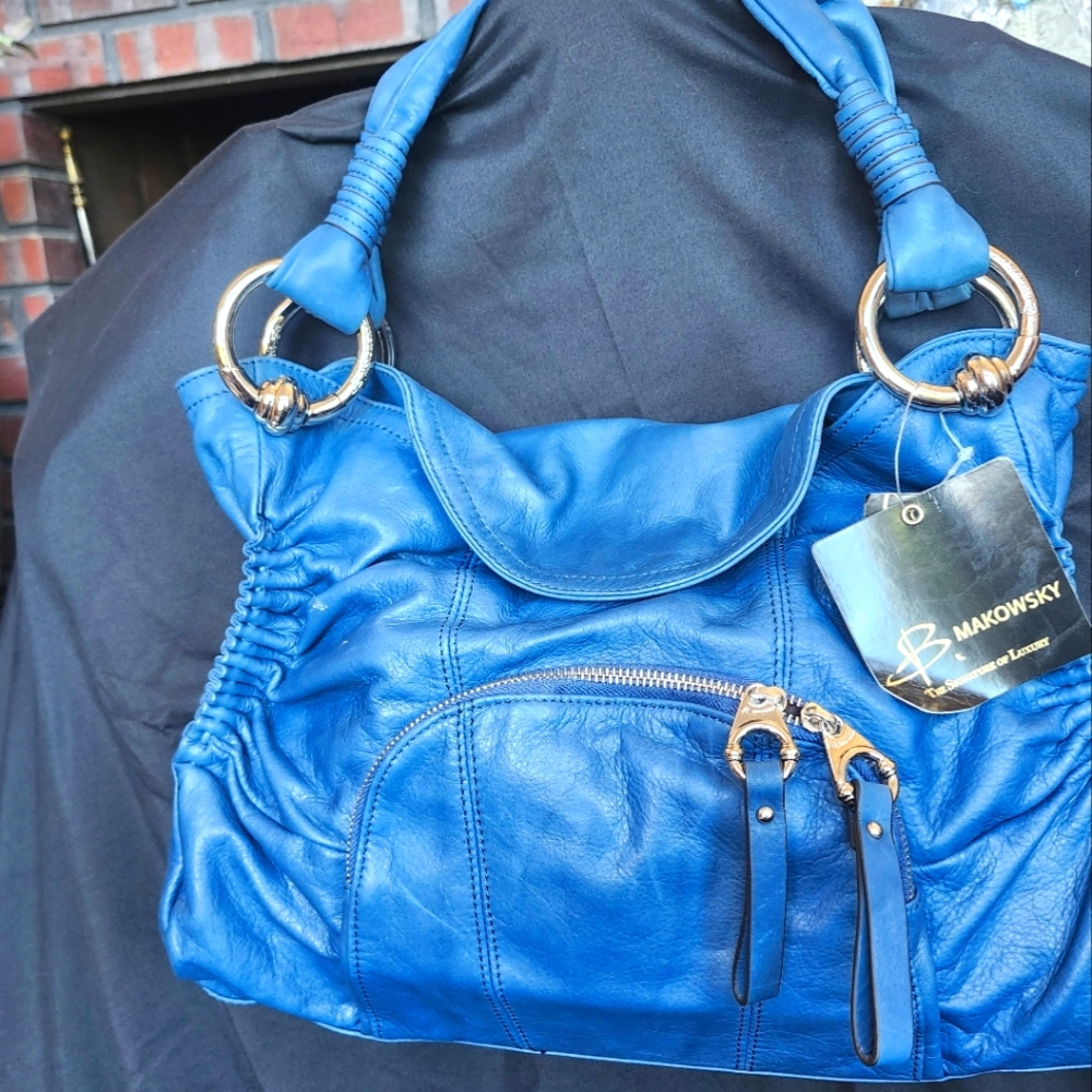 B. Makowsky Vibrant Blue Leather Shoulder Bag